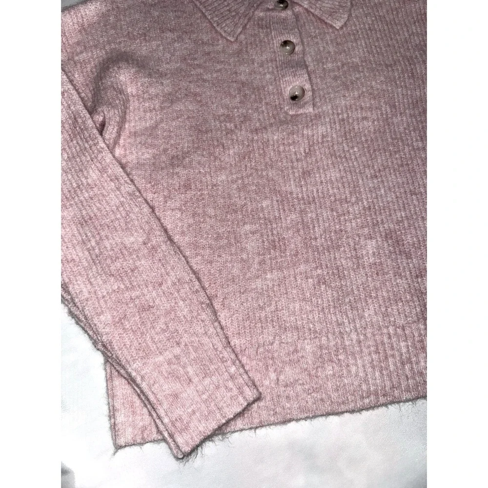 Central Park West Girls Pink Lottie Pullover Fuzzy Knit Polo Sweater Size M NEW